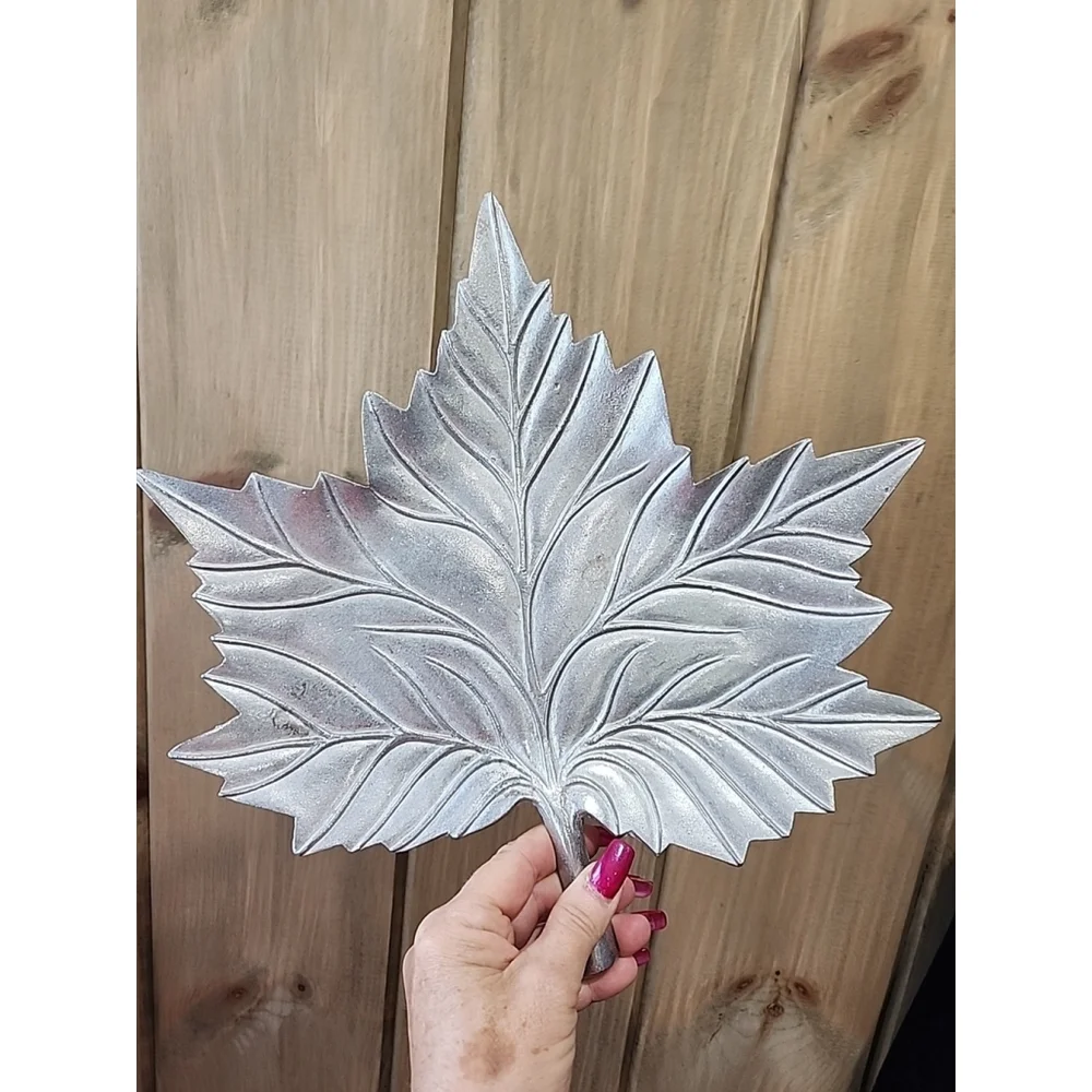 Home Interior Gift Lg Silver Tone Maple Leaf Metal Wall Hanging Table Decor Fall